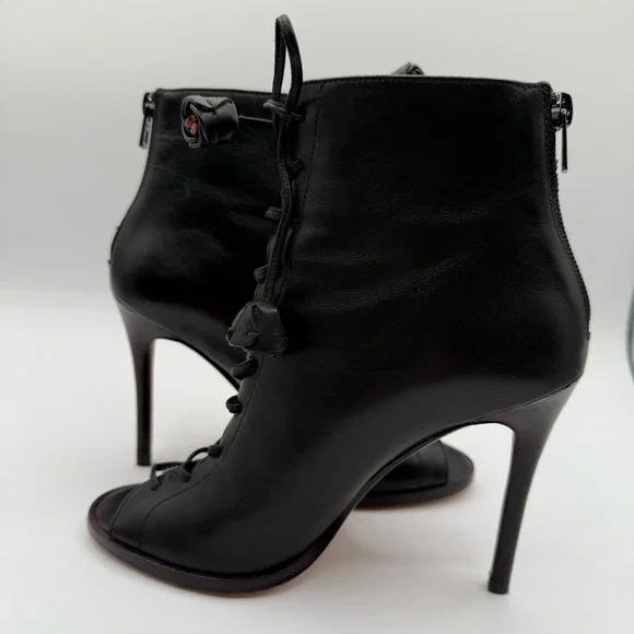 Coach Lena Black Lace-Up Peep-Toe Ankle Booties With Stiletto Heel Size 6B - Picture 9 of 16